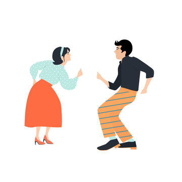 Rock and roll. A couple is dancing. A girl and a boy in a dancing pose