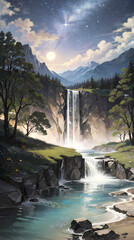 Fototapeta premium Stunning Nighttime Landscapes: Capturing the Beauty of Nature, Fantasy, and Abstract Art in Ultra-Detailed Quality