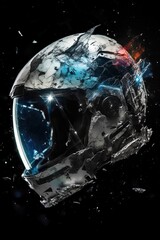 Fototapeta premium Exploded astronaut helmet, fragmented visor - Generative AI