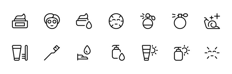 bodycare product icon vector set design with Editable Stroke. Line, Solid, Flat Line, thin style and Suitable for Web Page, Mobile App, UI, UX design.