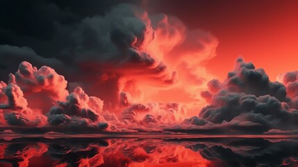 Abstract Red Glowing 3d Colorful Clouds Background. High Detail. 3D Amorphous Multi Color Cloud. 
