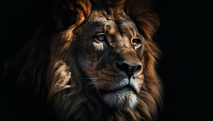 Fototapeta premium Majestic lion staring with beauty in nature generated by AI