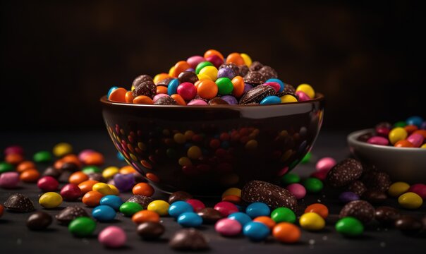  A Bowl Full Of Candy And A Bowl Full Of Chocolate.  Generative Ai