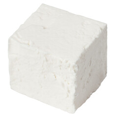 Feta, Greek cheese cubes, isolated on white background, full depth of field