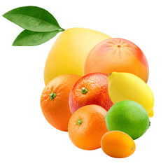 citrus isolated on white background, pomelo, grapefruit, orange, lemon, tangerine, lime, kumquat
