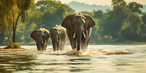 Fototapeta na wymiar african elephants, zambezi river wildlife, generative ai