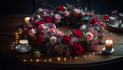 Obraz na płótnie Canvas Romantic wedding celebration with elegant flower arrangement generated by AI