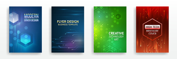 Technology background design, booklet, leaflet, annual report layout. Science cover design for business presentation. High-tech brochure flyer template. Abstract hexagonal futuristic design concept.