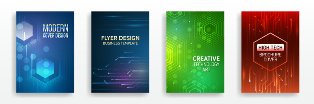 Technology background design, booklet, leaflet, annual report layout. Science cover design for business presentation. High-tech brochure flyer template. Abstract hexagonal futuristic design concept.