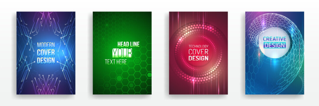 Science cover design for business presentation. High-tech brochure flyer template. Abstract hexagonal futuristic design concept. Technology background design, booklet, leaflet, annual report layout.