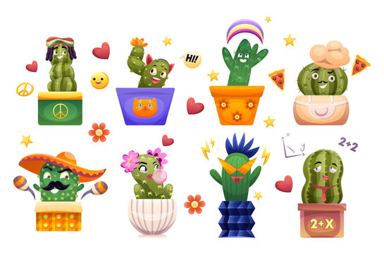 Set of emotional cacti