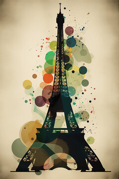 Abstract Eiffel Tower Poster with Vivid Colors and Shapes - generative AI