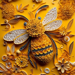 bee yellow palette multi-dimensional origami quilling, Generative AI