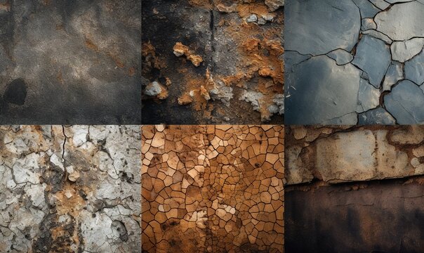  a series of four different textures of paint and dirt on a wall.  generative ai