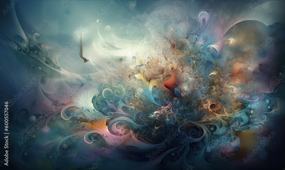 Poster an abstract painting with a bird flying over the top of it. generative ai