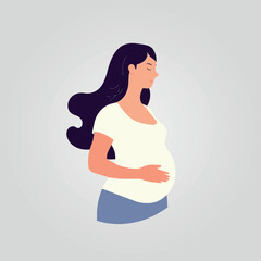 pregnant woman with hands on belly, vector illustration