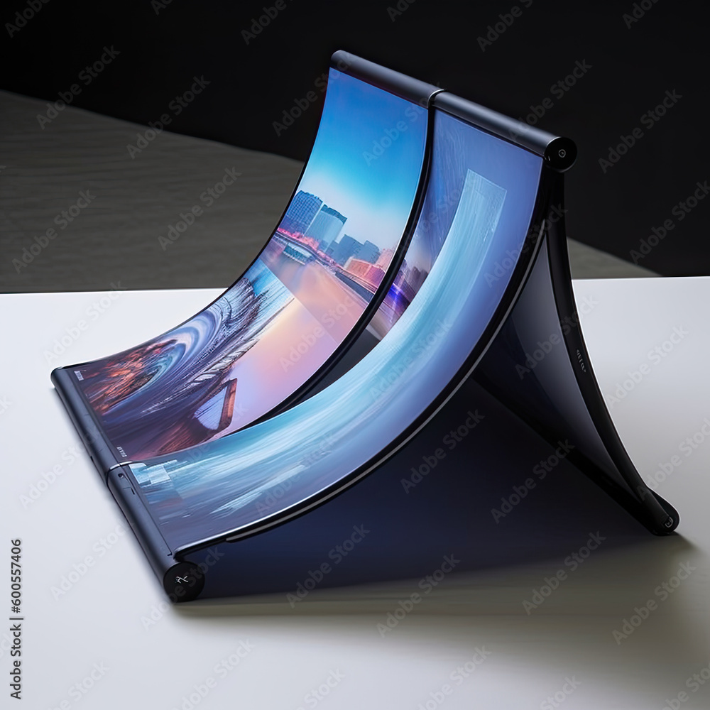 Poster futuristic concept of a folding smartphone with a flexible display generative ai