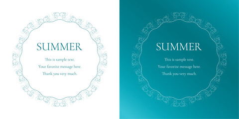 素材_フレームのセット_太陽と海と空をモチーフにした夏の飾り枠。高級感のある囲みのデザイン