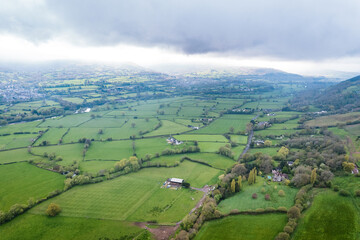 Obraz premium Epic panorama of the landscape near Abergavenny and Govilon, South Wales of United Kingdom