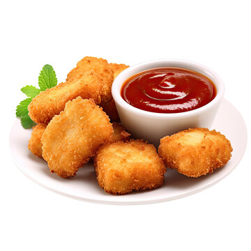 plate of chicken nuggets and dipping sauce isolated on a transparent background, generative ai