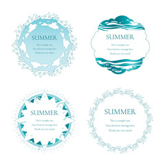 素材_フレームのセット_太陽と海と空をモチーフにした夏の飾り枠。高級感のある囲みのデザイン