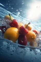Fototapeta na wymiar green strawberry fresh drop water fruit healthy background vitamin yellow food. Generative AI.