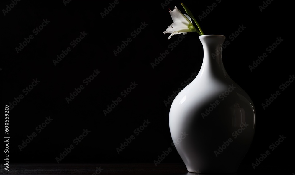 Poster a white vase with a flower in it on a table. generative ai