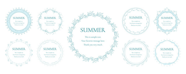 素材_フレームのセット_太陽と海と空をモチーフにした夏の飾り枠。高級感のある囲みのデザイン