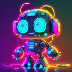 Cute modern neon robot. Generative AI