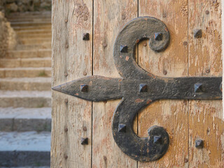 wood door stone detail