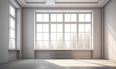Naklejka na ściany i meble The open white modern plastic window in the room, generative AI