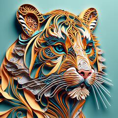 paper quilling of full portrait tiger paper cut art chiness, Generative AI