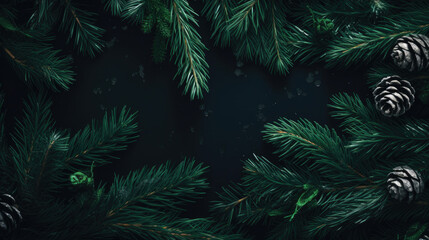 Fototapeta na wymiar Fir or pine christmas and new year holiday green backdrop. Generative AI