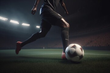 Naklejka premium foot sport soccer stadium competition football game goal kick ball. Generative AI.