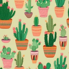 Foto op Aluminium Cactus in pot Cactus plants pattern background