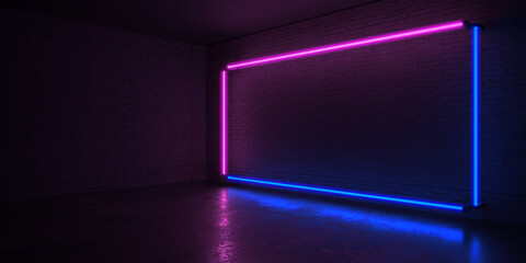 Purple and Blue Neon Lights on Dark Brick Wall