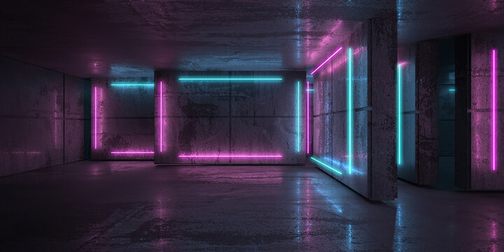 Neon and neon beams in the dark room