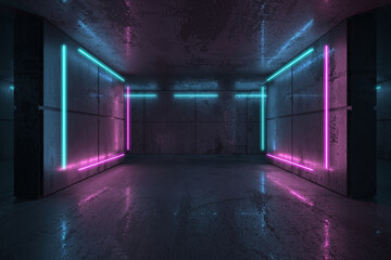 Fototapeta na wymiar Neon and neon beams in the dark room