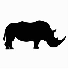 Obraz na płótnie Canvas rhino illustration black silhouette of a rhinoceros on a white background, rhinoceros, safari, savannah