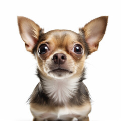 Obraz premium In this photo, a Chihuahua is standing in front of a white background, with a curious expression on its face. This breed is known for being the smallest dog in the world, with a distinctive apple-shap