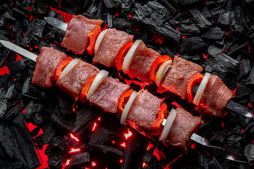 Fresh meat shish kebab cooked on charcoal