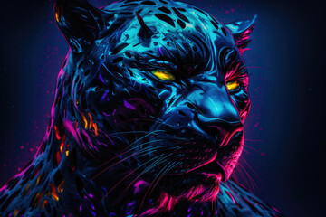 Amazing psychedlic neon, emotional, black panther. Generative AI