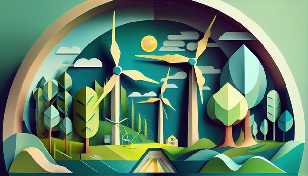 World ecology. Global protection. Clean energy. Generative AI. Green city, wildlife protection, globe. 