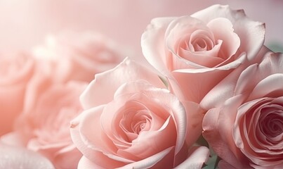 Soft roses banner or header design background in light pink tone with glitters, generative AI