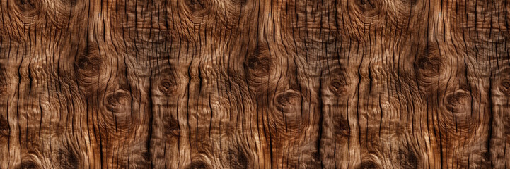 Naklejka premium dark brown wood seamless texture with knots and cracks generative ai