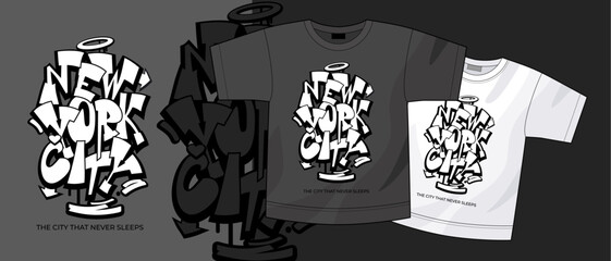 New York City graffiti style hand drawn vector text for t shirt design.