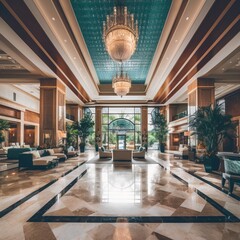 Luxury hotel lobby, relaxation room, luxury appartment with beautiful window view, generative ai