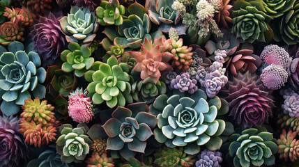 a variety of succulents - colourful succulent plant background
