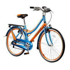 Fototapeta na wymiar Blue and orange city bike, isolated, rental bike, generative ai