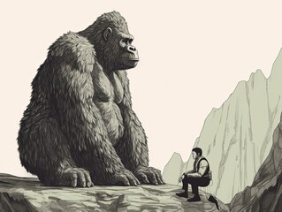 The Mighty Gorilla and Its Human Cousin. Concept of evolution. Generative AI.